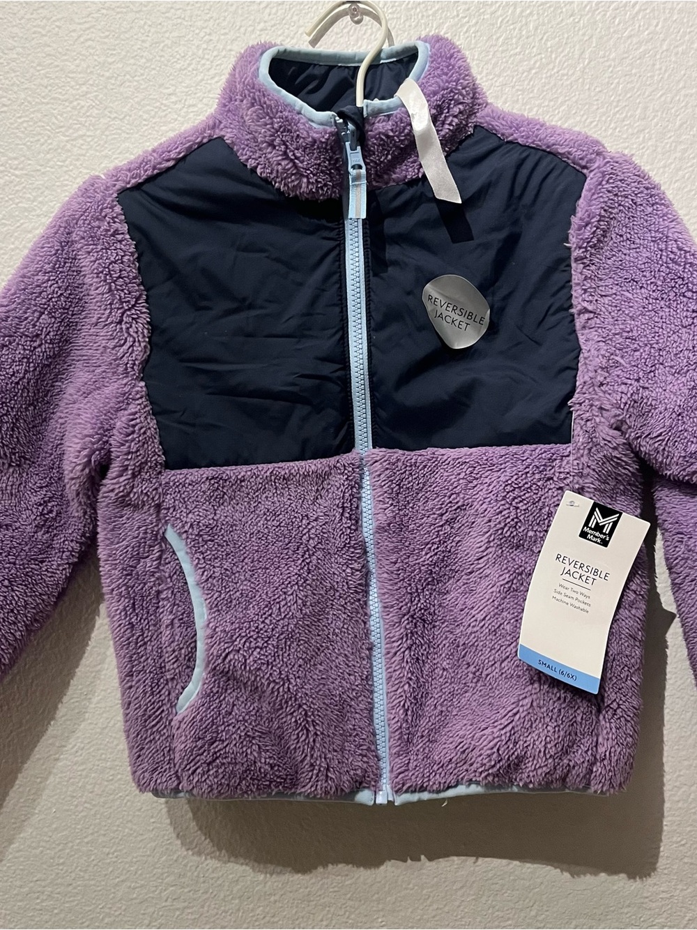 Reversible Kids Fleece Puffer Jacket - Purple/Navy